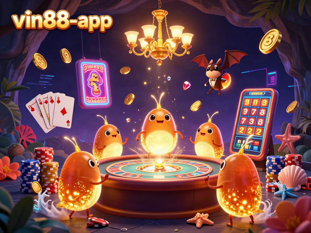 Join the excitement at vin88-app while enjoying the brilliant glowworms lighting a thrilling cave casino.