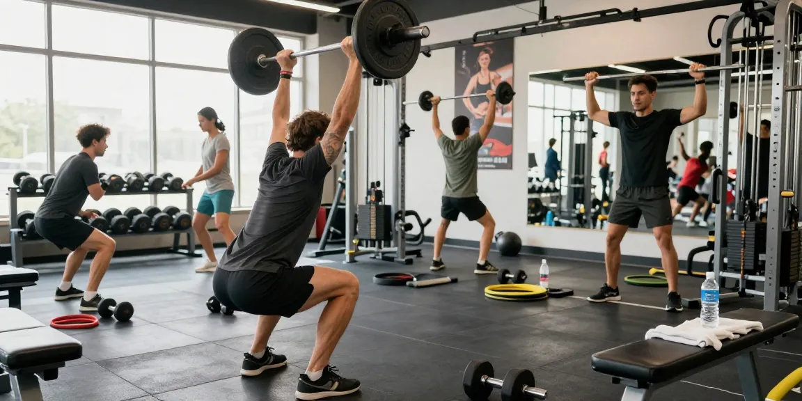 Deus Medical Steroide in einem modernen Fitnessstudio, Sportler beim Training.