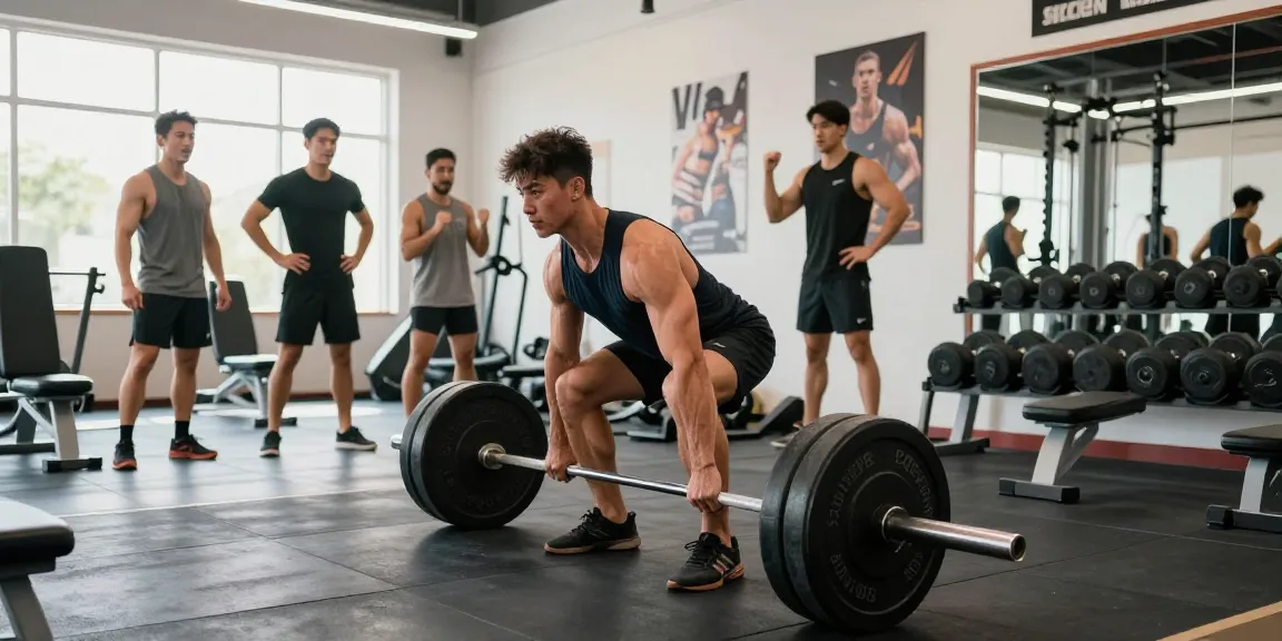 Steroidshop: Bodybuilder beim Deadlift im Fitnessstudio, motivierende Atmosphäre.