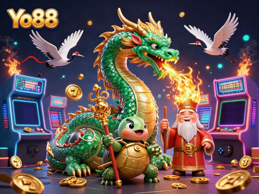 Experience immersive gaming with Yo88's vibrant slots and dynamic dragon illustration.