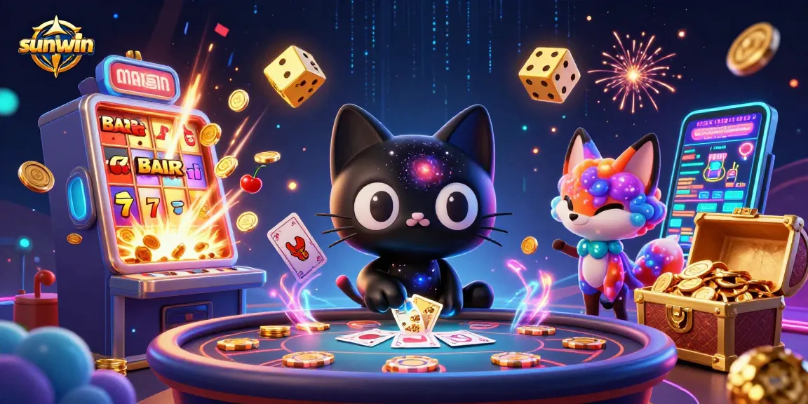 Experience thrilling games and excitement at Sunwin's cosmic casino table featuring a black hole cat.