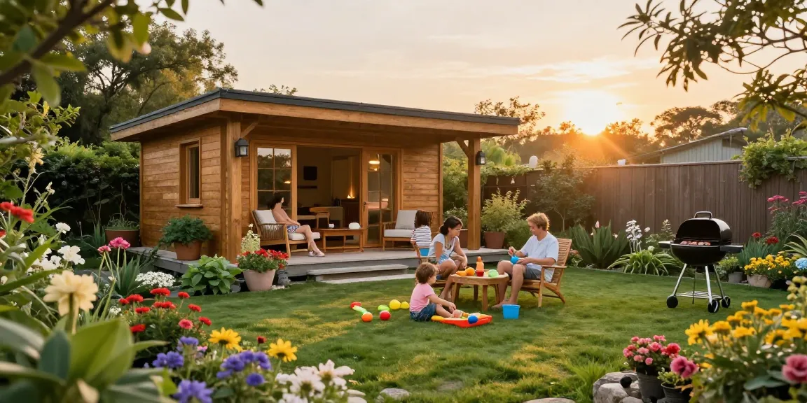 Garten Haus im Garten mit Familie, entspannend in der Natur